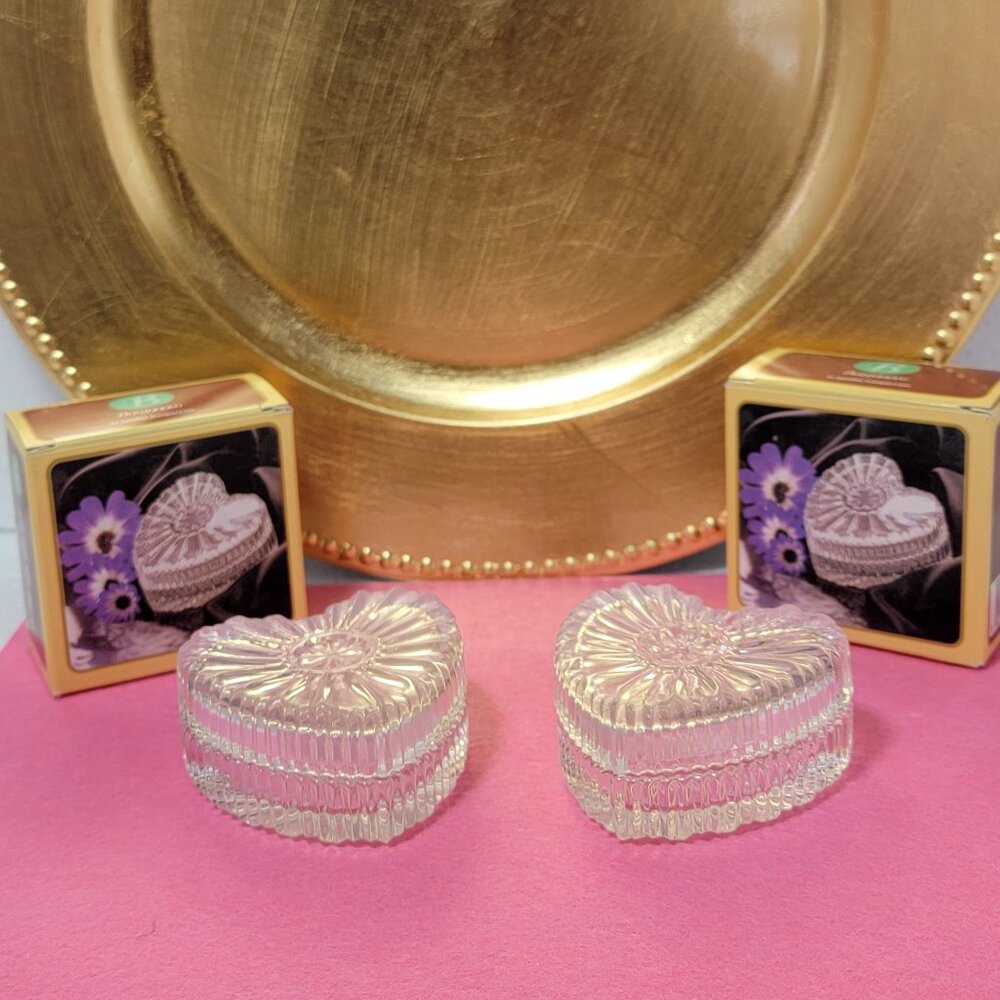 Vintage Clear Glass Heart Trinket Boxes _ Made in Italy